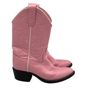 Old West Pink Leather‎ Embroidered Cowboy Boots Kids Size 8 11052013